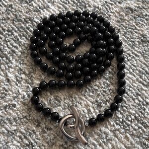 Black beaded necklace with silver toggle